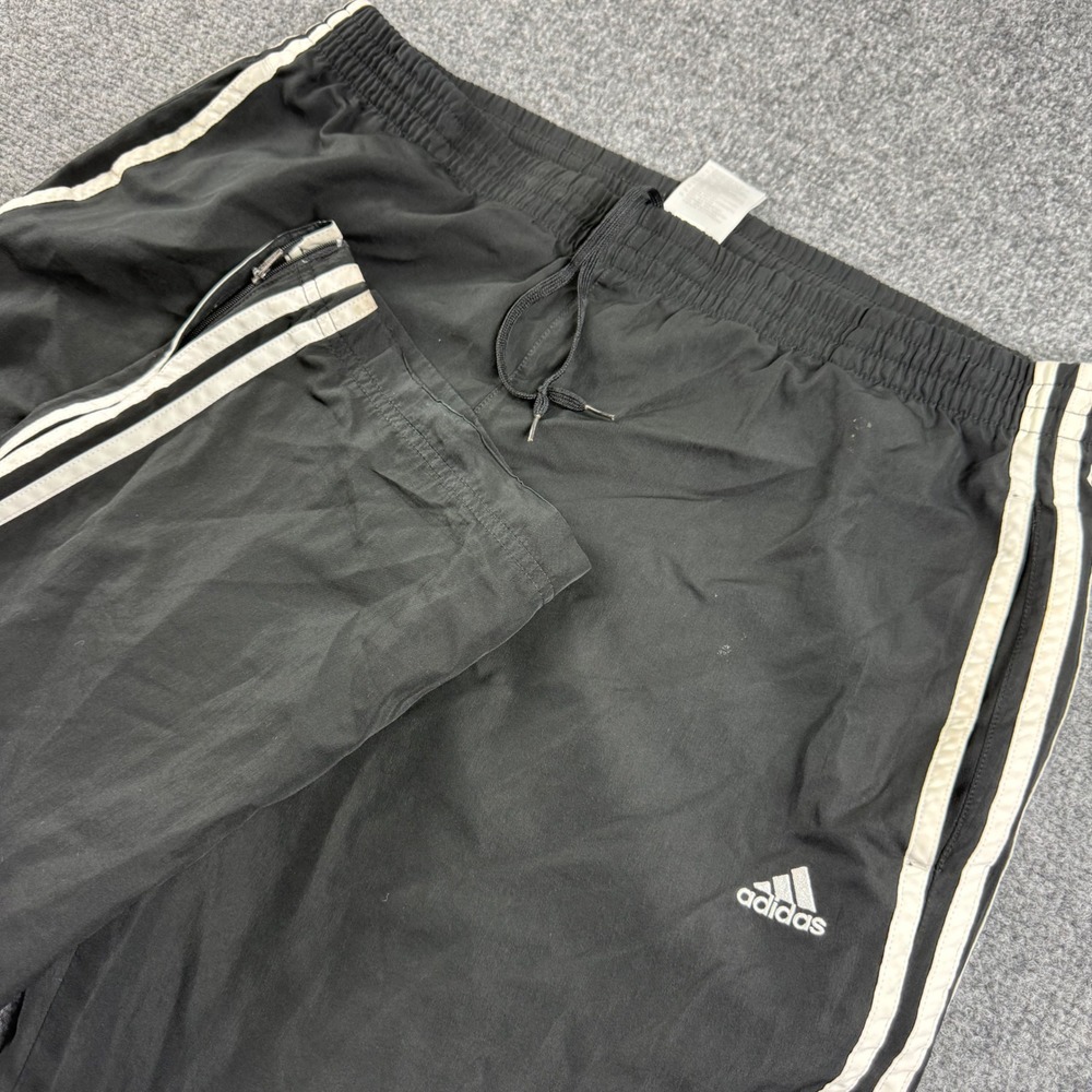 Adidas Track Pants Medium Black White 3-Stripe Ankle Zip Windbreaker Mens